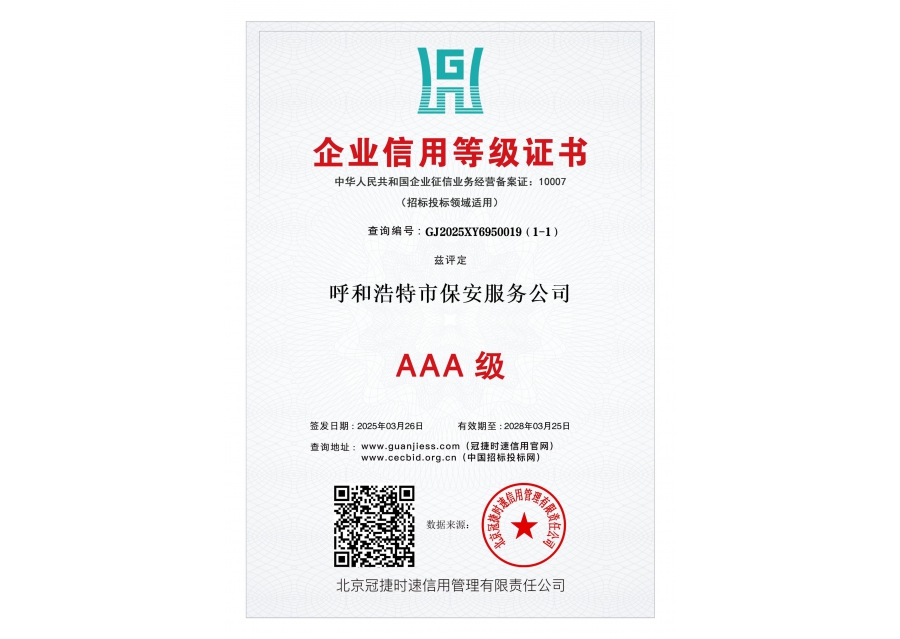 信用等級(jí)證書